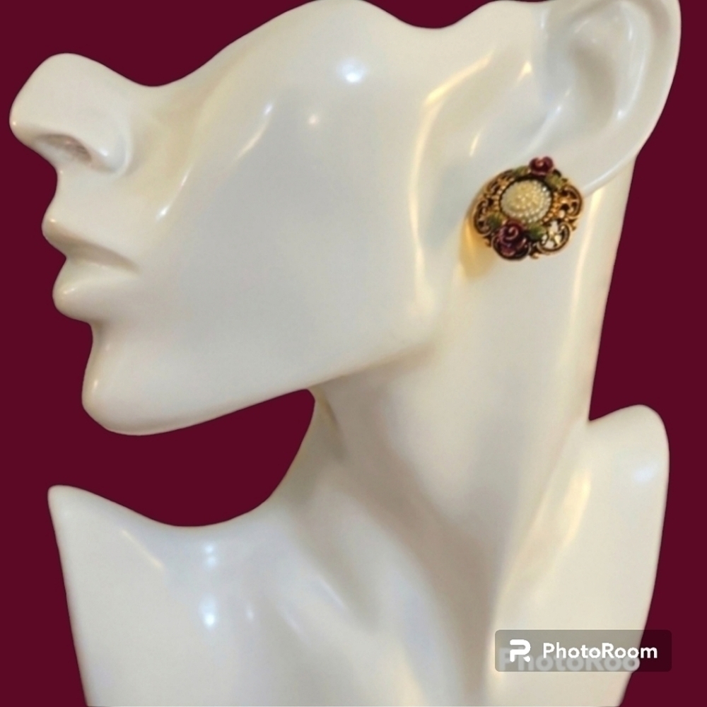 1928 Romantic Ornate Victorian Regency Floral Stud Bridal Earrings